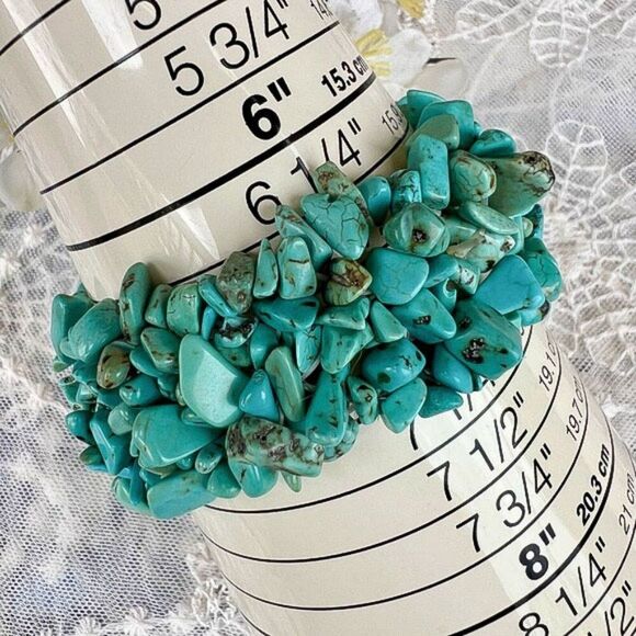 Turquoise Tumbled Stone Stretch Bracelet - Picture 2 of 7